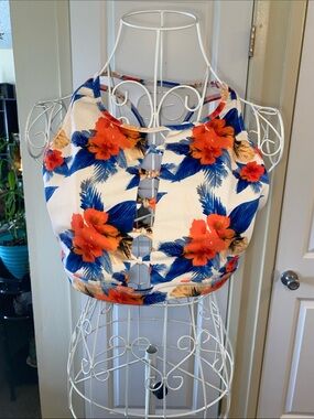 No Boundaries White Halter Crop Top with Blue and Orange Floral Print